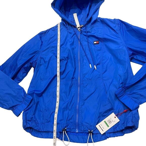 Tommy Hilfiger Jacket Womens L Blue Hoodie Windbreaker Full Zip Flag Sporty NEW - Picture 3 of 12